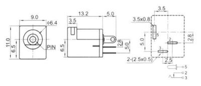6.3DC电源插座 dc0012b 大电流带缺口固定