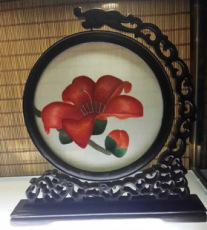雙面廣繡紅棉 粵繡 純手工刺繡 鏤空蠶絲繡